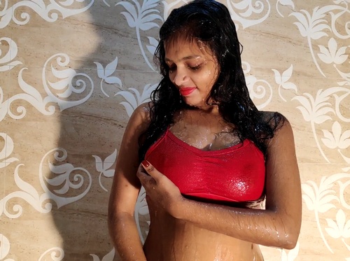Indian Desi Girl In Saree Taking Shower In Bathroom